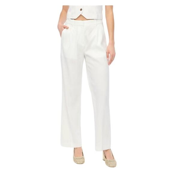 J. Crew Factory White Linen Blend Wide Leg Trouser Pant Size 12 NWT $118 MSRP - Picture 1 of 6